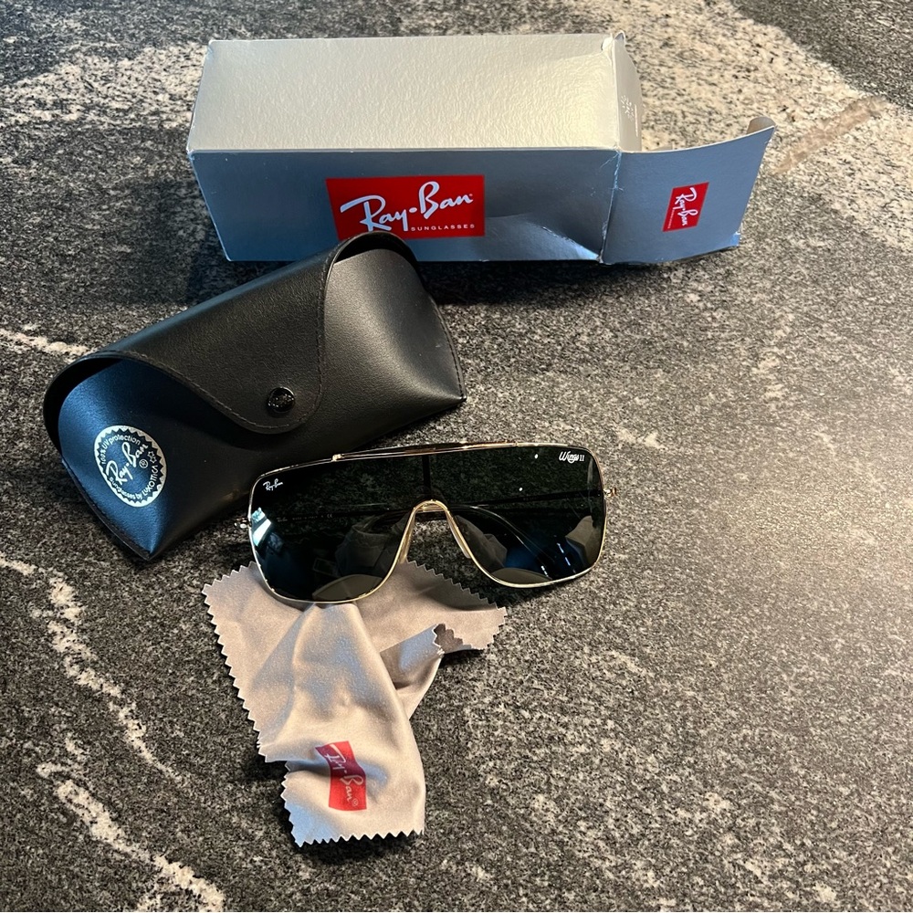 Ray-Ban Gold and Black Shield wings II Sunglasses